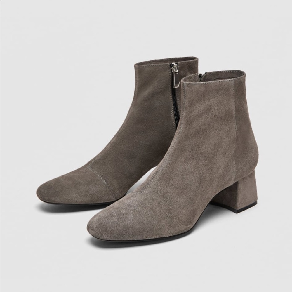 split suede mid heel ankle boots